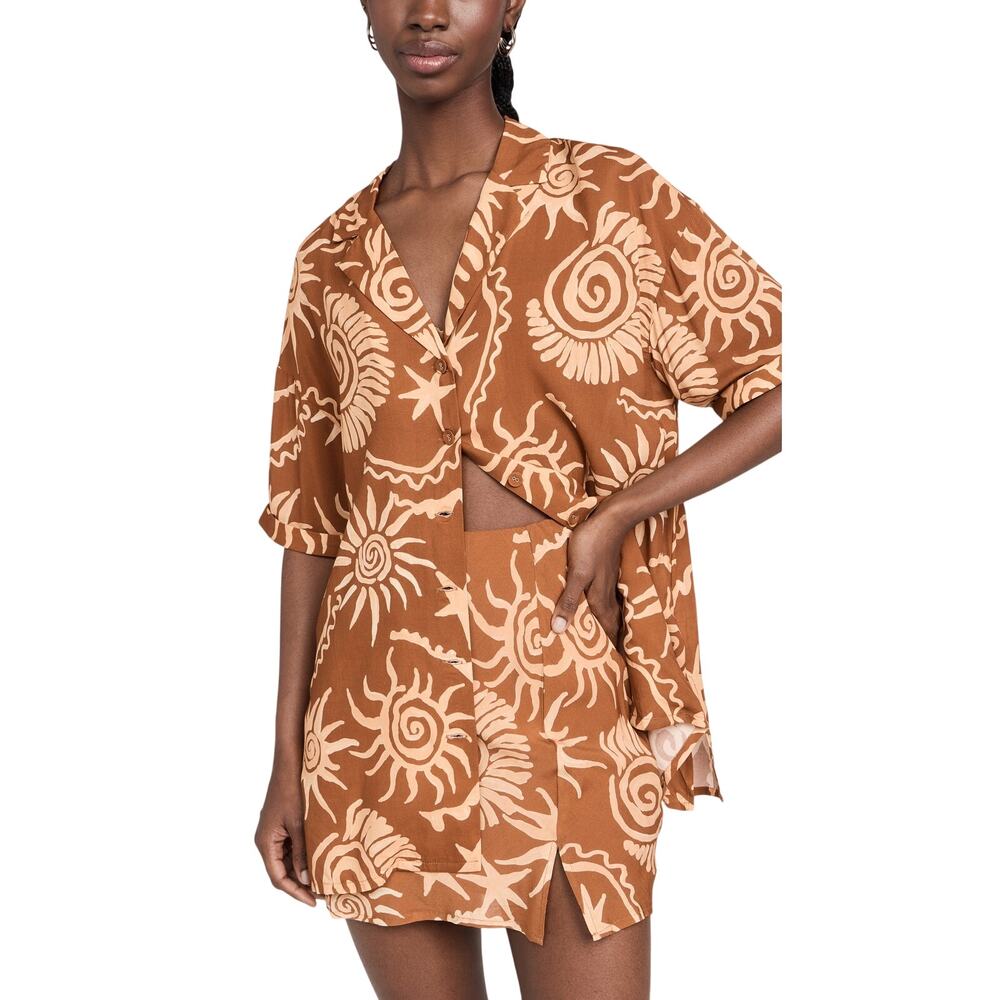 Minkpink Printed Gold Brown Astrid Shirt Size XS